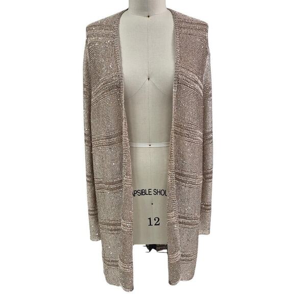 Chico's Sweaters - Chico's Travelers Collection Tan Polyester Sequined Cardigan Open Front Sz 3 XL